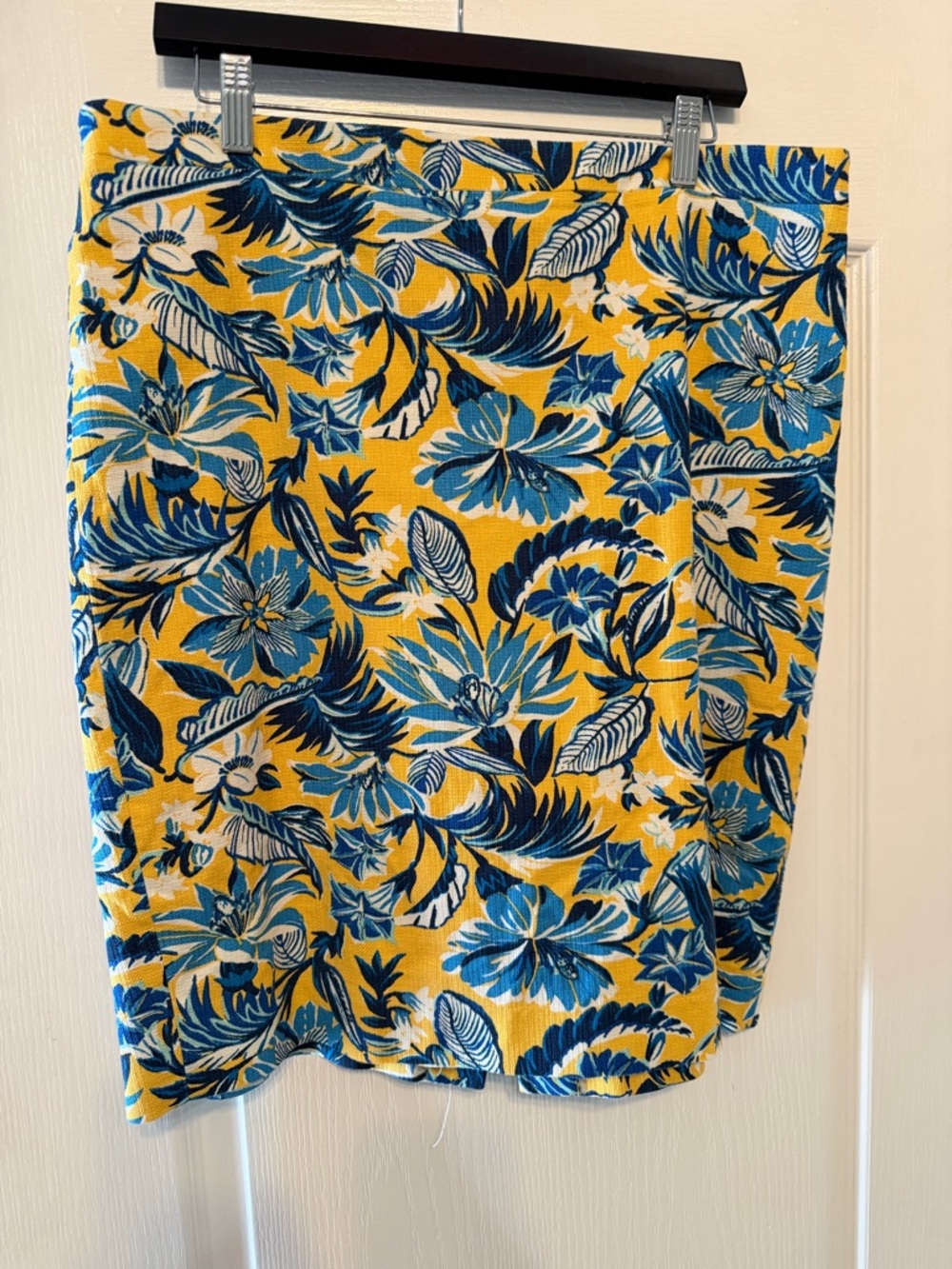 J. Crew Yellow Floral Pencil Skirt with Blue Print